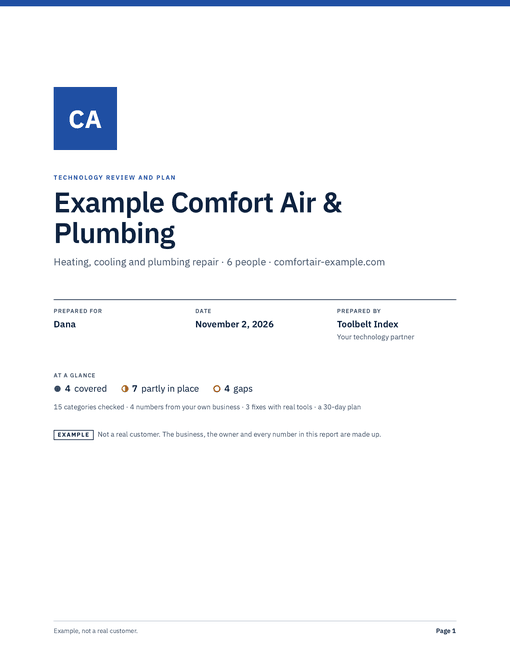 Cover of the sample plan, in the example business's colors